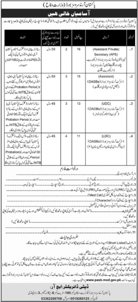 Job Vacancies At Pakistan Armed Services Board
