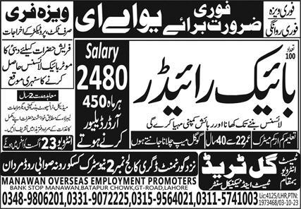 Latest Manawan Overseas Employment Promoter Driving Posts Abu Dhabi 2024