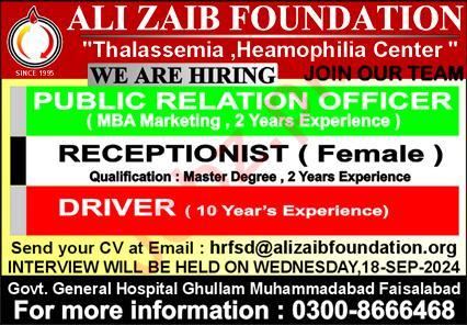Ali Zaib Foundation Faisalabad job opportunities