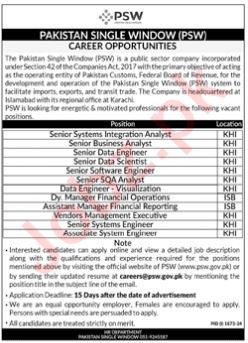 Management Opportunities at Pakistan Single Window PSW