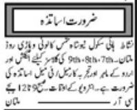 Latest Teaching Jobs at Nishat High School, Multan 2024