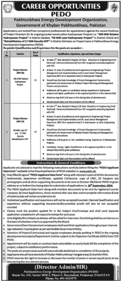 Pakhtunkhwa Energy Development Organization Job Opportunities
