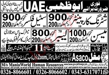 Shuttering Carpenter And Labor Jobs In Abu Dhabi