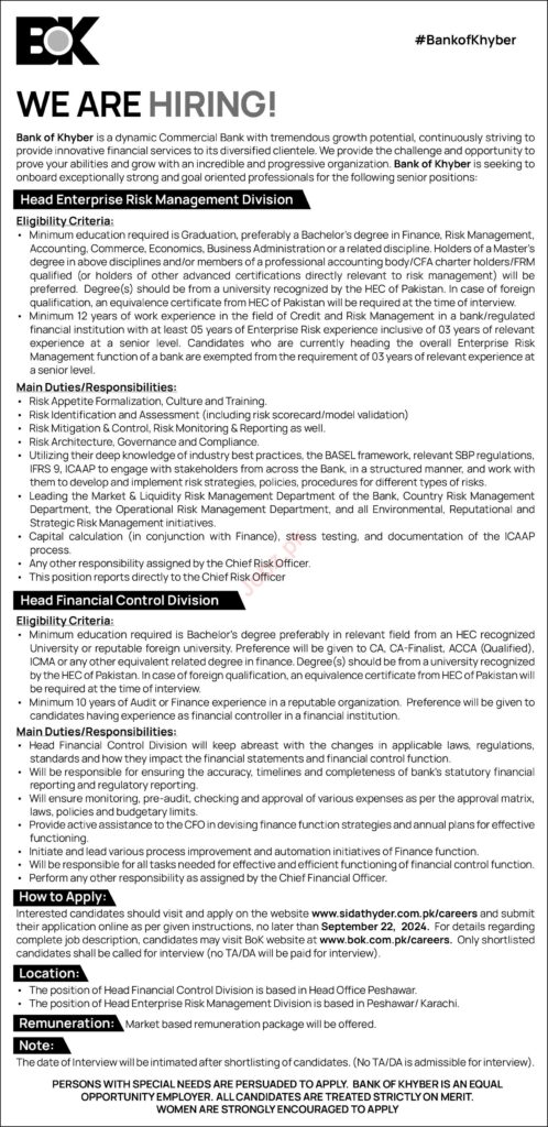 Bank of Khyber (BOK) Jobs
