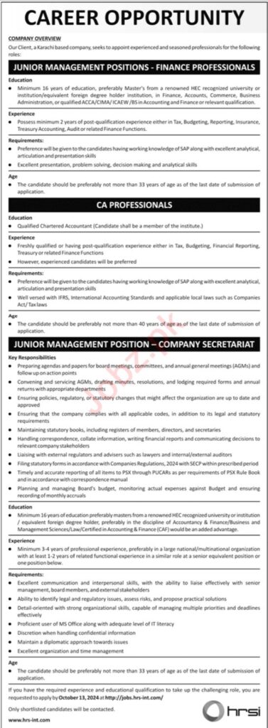 Human Resource Solution International Karachi job opportunities