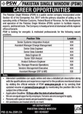 Pakistan Single Window (PSW) Job Opportunities