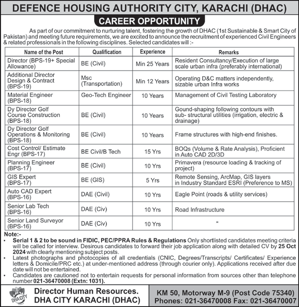 "Defence Housing Authority (DHA) Karachi 2024 – Latest Management Jobs"