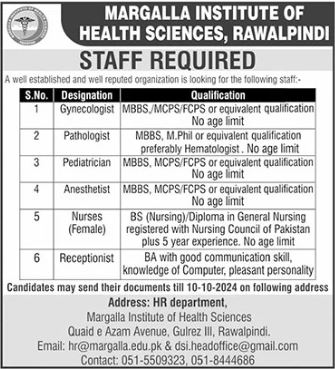 Margalla Institute of Health Sciences Rawalpindi job opportunities