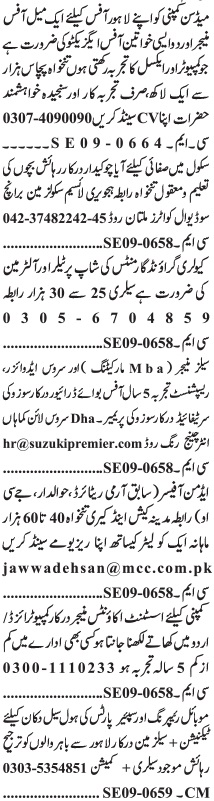 Office & General Staff jobs 2024 in Lahore