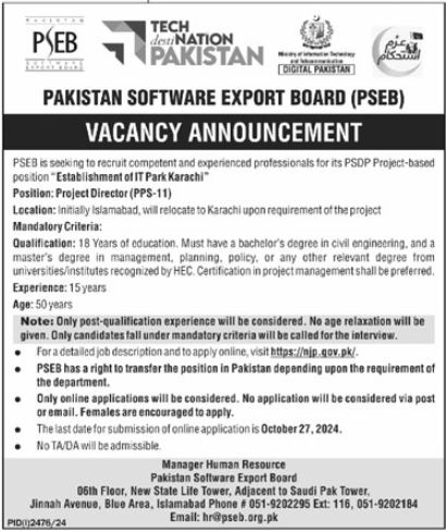 Latest Pakistan Software Export Board PSEB Management Posts Karachi 2024