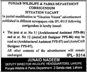 Latest Punjab Wildlife & Parks Department Engineering Posts Lahore 2024