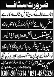 Latest Embassy Job Openings at Sehrina Enterprises in Rawalpindi 2024