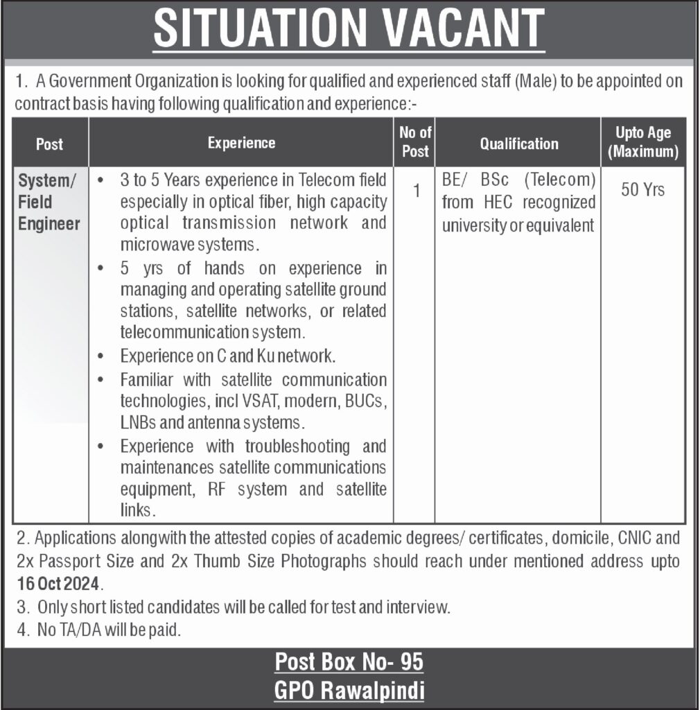 System Engineer and Field Engineer Job Opportunities