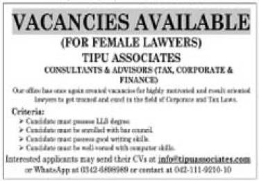 Tipu Associates Lahore Job Opportunities