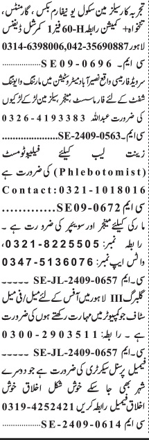 salesman, Pharmacist, and Sweeper Job Opportunities