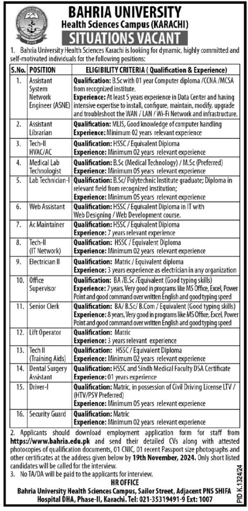 Bahria University Karachi job opportunities