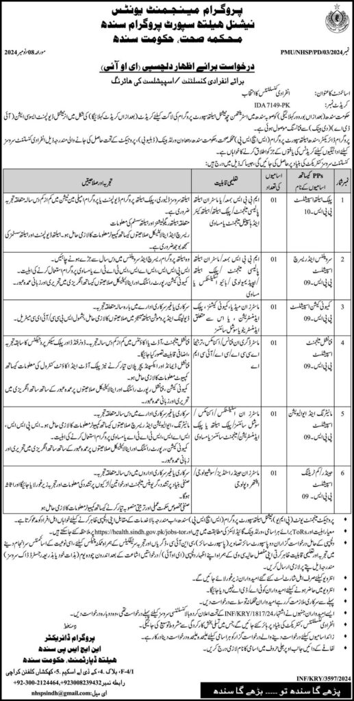 Health Department Karachi Jobs Notice 2024