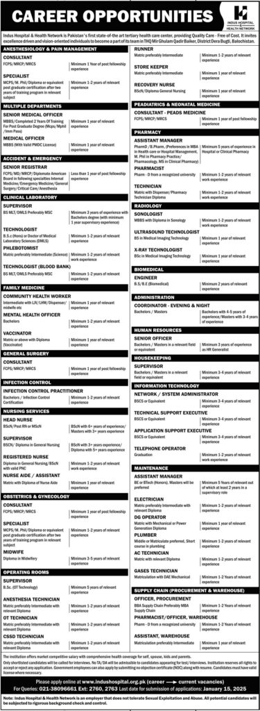 Job Opportunities at Indus Hospital and Health Network Balochistan